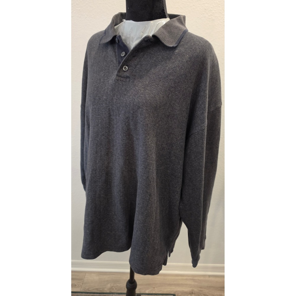 River Trader Mens Large Gray Long Sleeve Polo Shirt Textured Cotton Knit Casual
